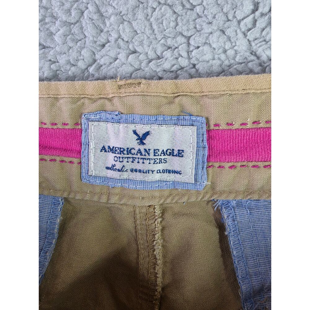 American Eagle Pants Size 12 Khaki Wide Leg Button Detail Preppy Y2K 90s Sailor - Picture 5 of 12